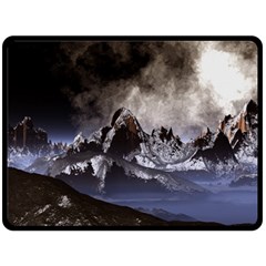 Mountains Moon Earth Space Fleece Blanket (Large) 