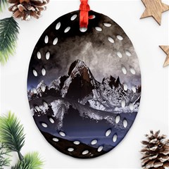 Mountains Moon Earth Space Ornament (Oval Filigree)