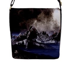 Mountains Moon Earth Space Flap Closure Messenger Bag (L)