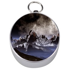 Mountains Moon Earth Space Silver Compasses by Pakrebo