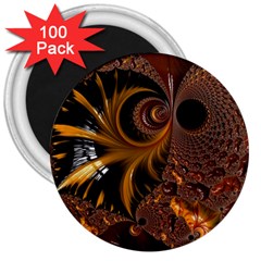 Fractal Brown Golden Intensive 3  Magnets (100 Pack) by Pakrebo