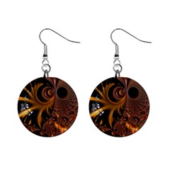 Fractal Brown Golden Intensive Mini Button Earrings by Pakrebo