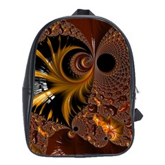 Fractal Brown Golden Intensive School Bag (large) by Pakrebo