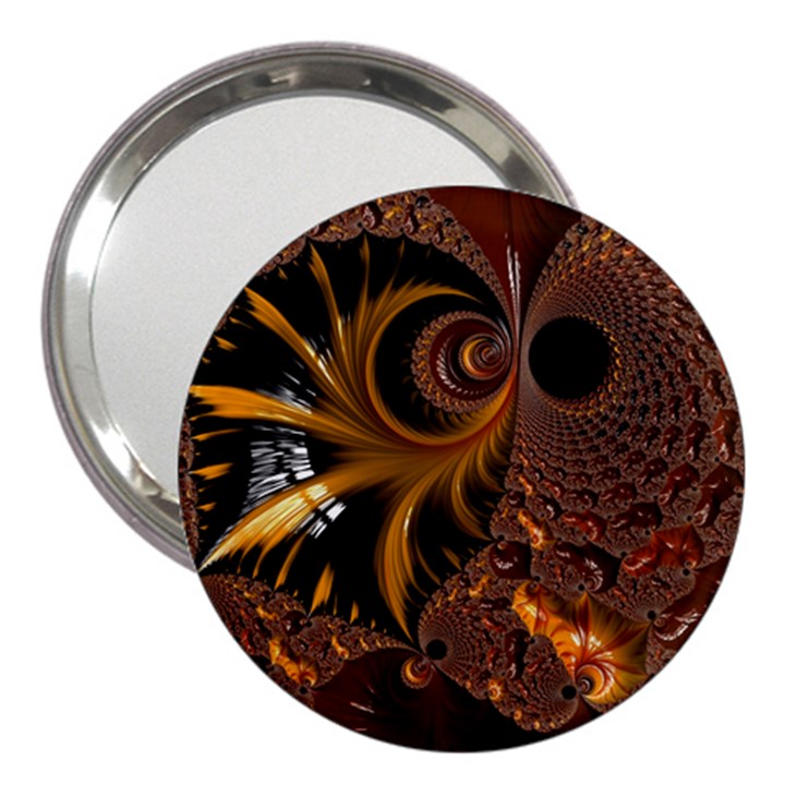 Fractal Brown Golden Intensive 3  Handbag Mirrors