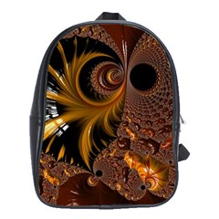 Fractal Brown Golden Intensive School Bag (xl) by Pakrebo