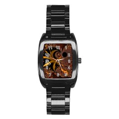 Fractal Brown Golden Intensive Stainless Steel Barrel Watch by Pakrebo