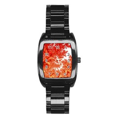 Flora Flowers Background Leaf Stainless Steel Barrel Watch by Pakrebo