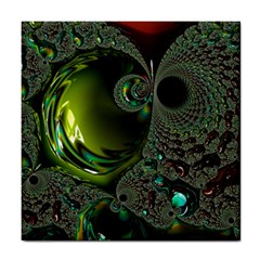 Fractal Intensive Green Olive Tile Coasters by Pakrebo