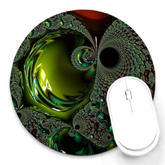 Fractal Intensive Green Olive Round Mousepads by Pakrebo