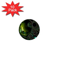 Fractal Intensive Green Olive 1  Mini Buttons (10 Pack)  by Pakrebo