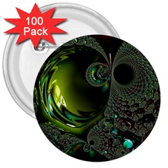 Fractal Intensive Green Olive 3  Buttons (100 Pack)  by Pakrebo