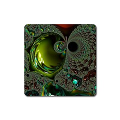 Fractal Intensive Green Olive Square Magnet by Pakrebo