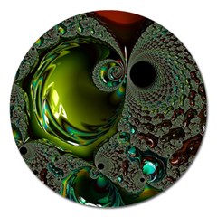 Fractal Intensive Green Olive Magnet 5  (round) by Pakrebo