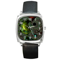 Fractal Intensive Green Olive Square Metal Watch by Pakrebo