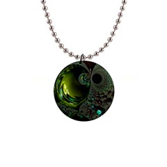 Fractal Intensive Green Olive 1  Button Necklace by Pakrebo