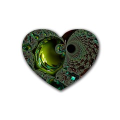 Fractal Intensive Green Olive Heart Coaster (4 Pack)  by Pakrebo