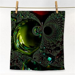 Fractal Intensive Green Olive Face Towel by Pakrebo