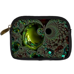 Fractal Intensive Green Olive Digital Camera Leather Case by Pakrebo