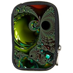 Fractal Intensive Green Olive Compact Camera Leather Case by Pakrebo