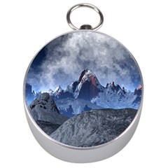 Mountains Moon Earth Space Silver Compasses by Pakrebo