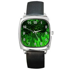 Fractal Rendering Background Green Square Metal Watch by Pakrebo