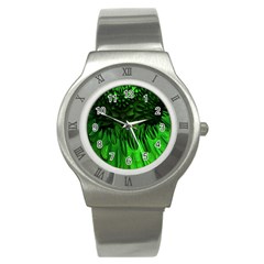 Fractal Rendering Background Green Stainless Steel Watch by Pakrebo