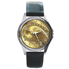 Fractal Golden Background Aesthetic Round Metal Watch by Pakrebo