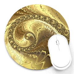 Fractal Golden Background Aesthetic Round Mousepads by Pakrebo