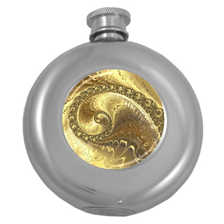 Fractal Golden Background Aesthetic Round Hip Flask (5 oz)