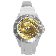 Fractal Golden Background Aesthetic Round Plastic Sport Watch (l) by Pakrebo