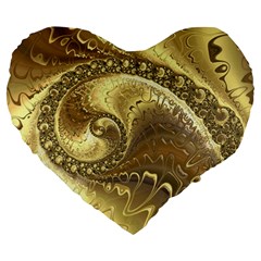 Fractal Golden Background Aesthetic Large 19  Premium Flano Heart Shape Cushions by Pakrebo