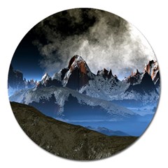 Mountains Moon Earth Space Magnet 5  (round) by Pakrebo