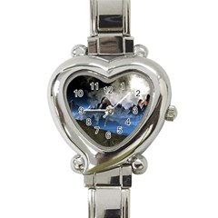 Mountains Moon Earth Space Heart Italian Charm Watch by Pakrebo