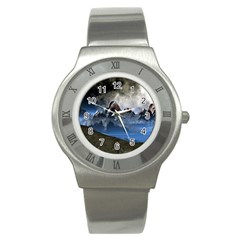 Mountains Moon Earth Space Stainless Steel Watch by Pakrebo