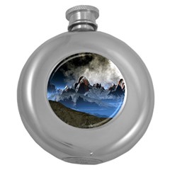 Mountains Moon Earth Space Round Hip Flask (5 Oz) by Pakrebo