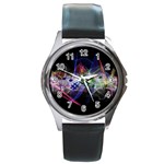 Brush Particles Music Clef Wave Round Metal Watch Front