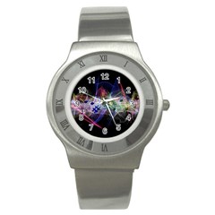 Brush Particles Music Clef Wave Stainless Steel Watch by Pakrebo