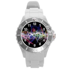 Brush Particles Music Clef Wave Round Plastic Sport Watch (l) by Pakrebo