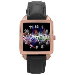 Brush Particles Music Clef Wave Rose Gold Leather Watch  by Pakrebo