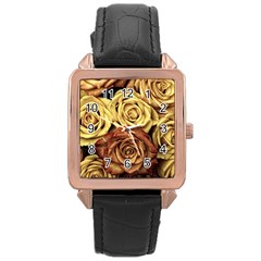 Roses Flowers Love Red Plant Rose Gold Leather Watch  by Pakrebo