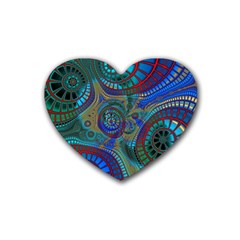 Fractal Abstract Line Wave Design Heart Coaster (4 Pack)  by Pakrebo