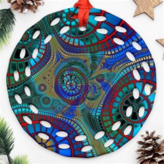 Fractal Abstract Line Wave Design Ornament (round Filigree) by Pakrebo