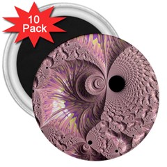 Fractal Tender Rose Cream 3  Magnets (10 Pack)  by Pakrebo