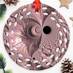 Fractal Tender Rose Cream Round Filigree Ornament (two Sides) by Pakrebo