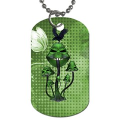 Funny Mushroom Skulls With Crow And Butterflies Dog Tag (one Side) by FantasyWorld7