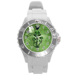 Funny Mushroom Skulls With Crow And Butterflies Round Plastic Sport Watch (l) by FantasyWorld7