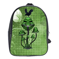 Funny Mushroom Skulls With Crow And Butterflies School Bag (xl) by FantasyWorld7