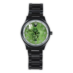 Funny Mushroom Skulls With Crow And Butterflies Stainless Steel Round Watch by FantasyWorld7