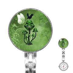 Funny Mushroom Skulls With Crow And Butterflies Stainless Steel Nurses Watch by FantasyWorld7