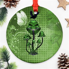 Funny Mushroom Skulls With Crow And Butterflies Ornament (round) by FantasyWorld7